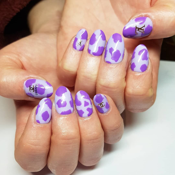Purple Cow Print Nails
