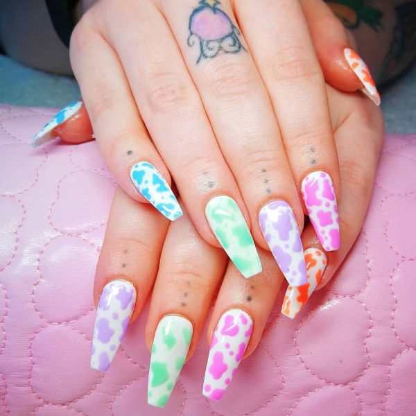 Rainbow Cow Print Nails