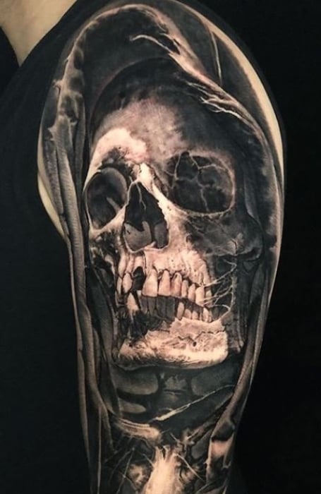 Painted Temple  Tattoos  Skull  Al Perez Skeleton in Graveyard