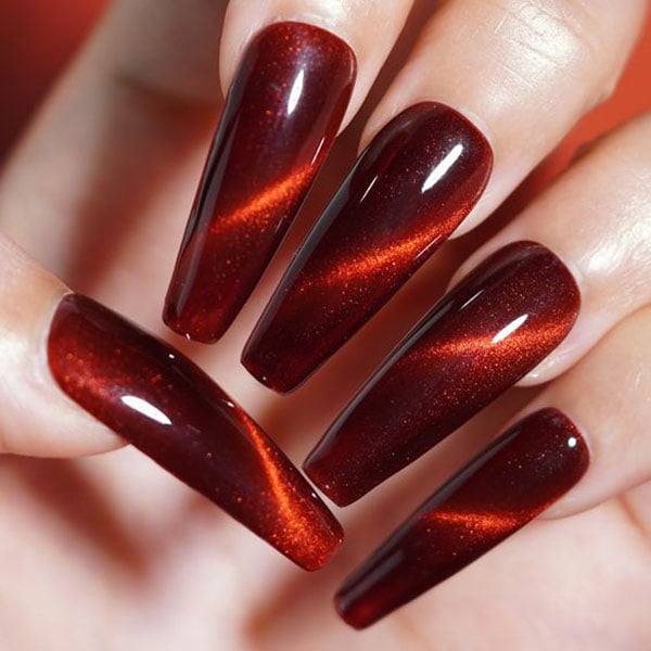 Rich Red Cat Eye Nails