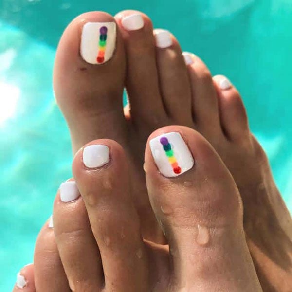 White Toe Nails With Rainbows
