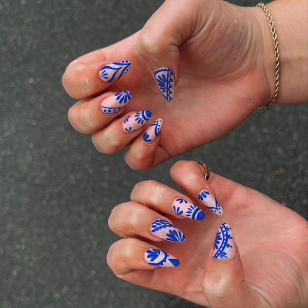 Blue Folk Inspired Nails