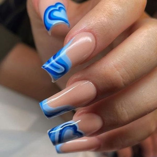 Blue Heart Art Acrylic Nails