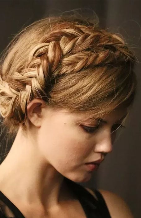 Braided Upstyle With Wispy Bangs