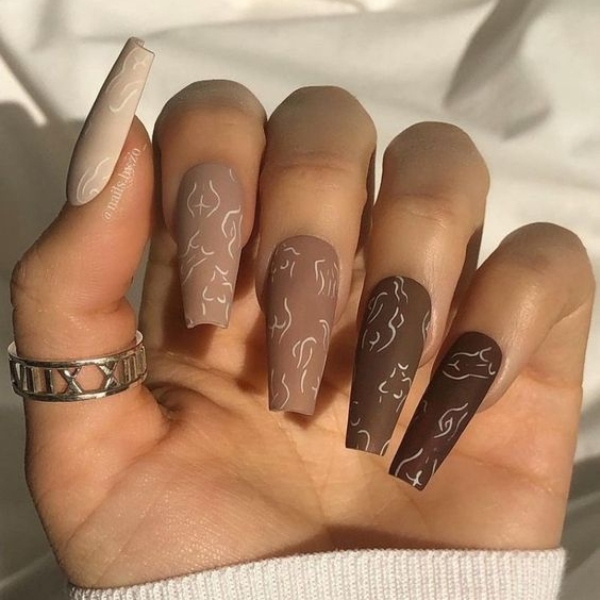 Brown Coffin Acrylic Nails