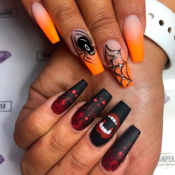 Coffin Acrylic Halloween Nails