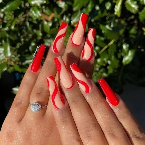 Coffin Red Acrylic Nails