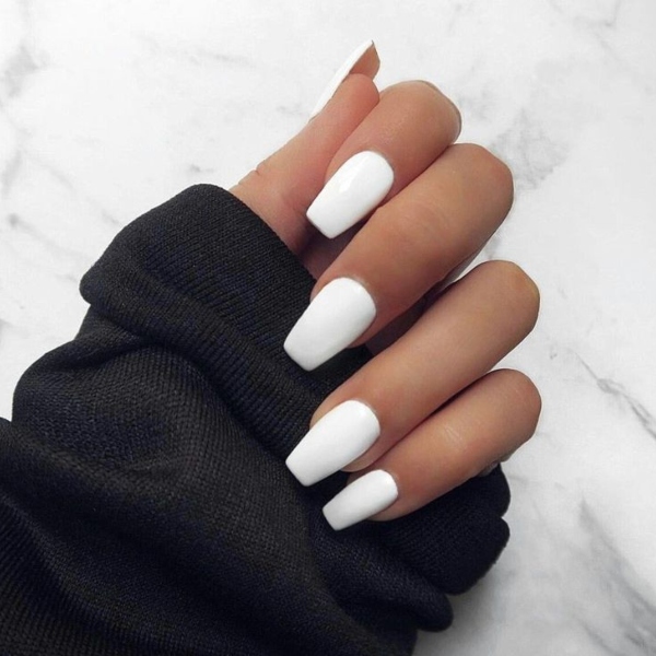 Coffin White Acrylic Nails