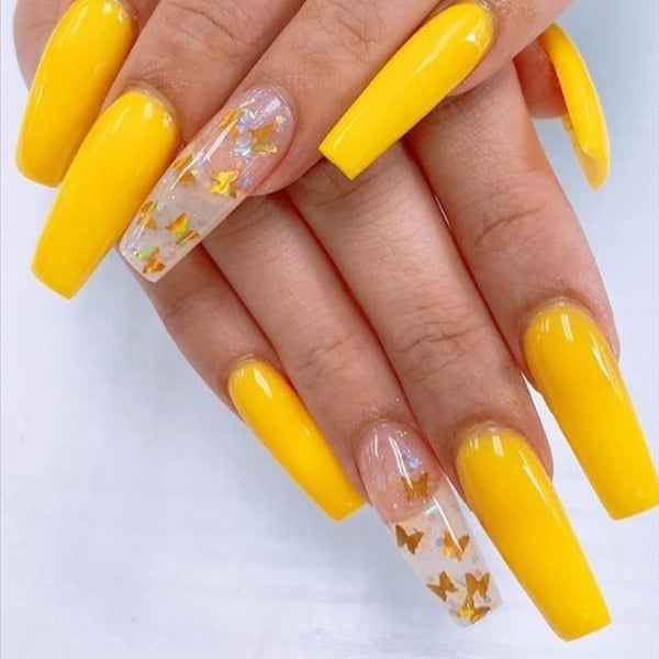 Coffin Yellow Acrylic Nails