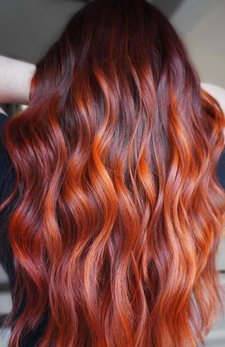 red and blonde highlights in black hair