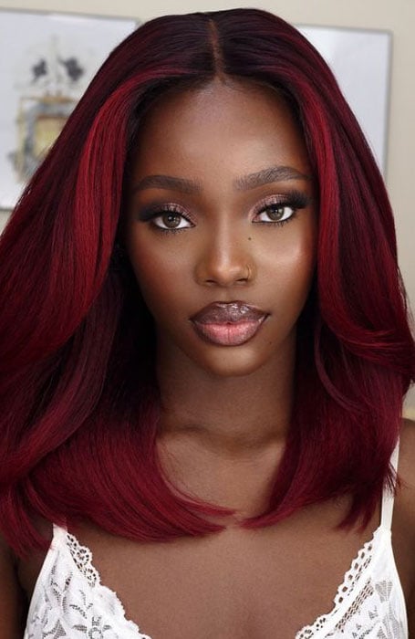 Dark Red Hair With Highlights