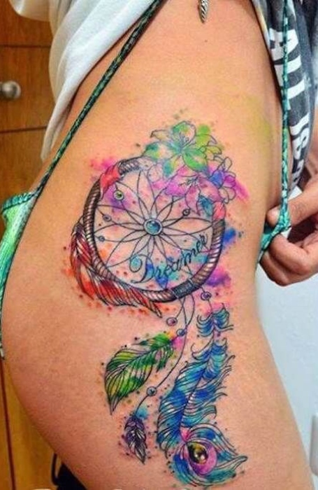 Dream Catcher Hip Tattoo