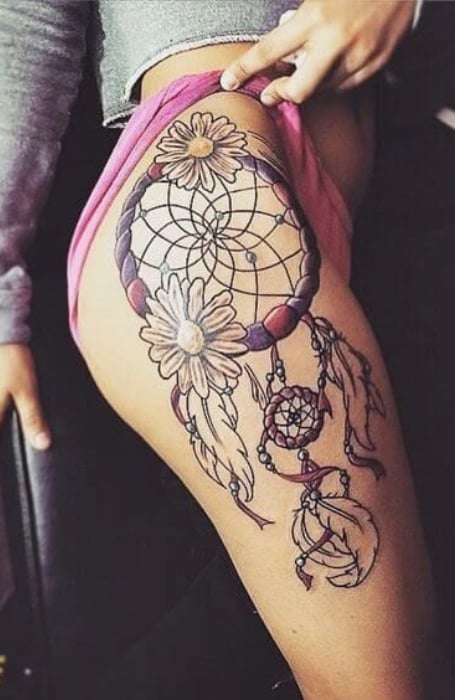 Dream Catcher Hip Tattoo1