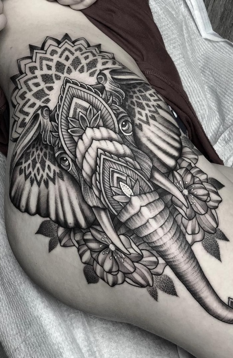 Elephant Hip Tattoo