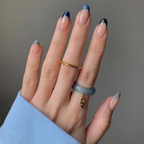 French Manicure With Blue Tips