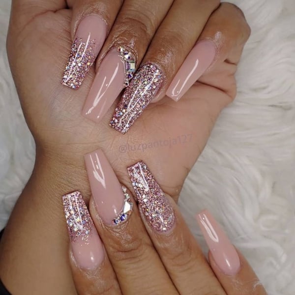 Glitter Coffin Acrylic Nails