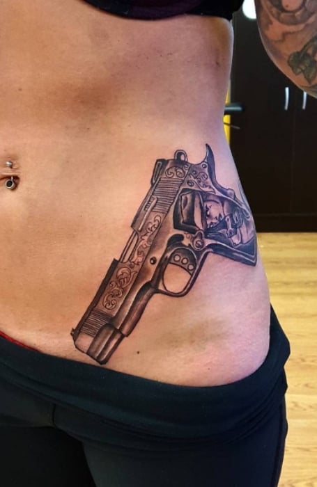 Gun Hip Tattoo