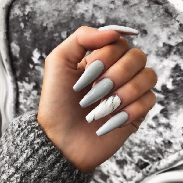 Light Grey Acrylic Nails Coffin