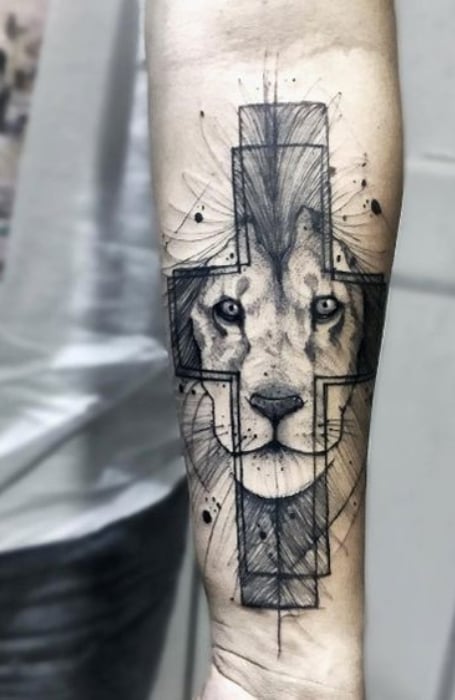 Lion Cross Tattoo