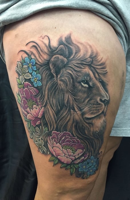 Tattoo uploaded by trialestudioart  Lion  flowers   Tattoodo