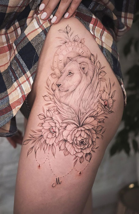 Lion Hip Tattoo