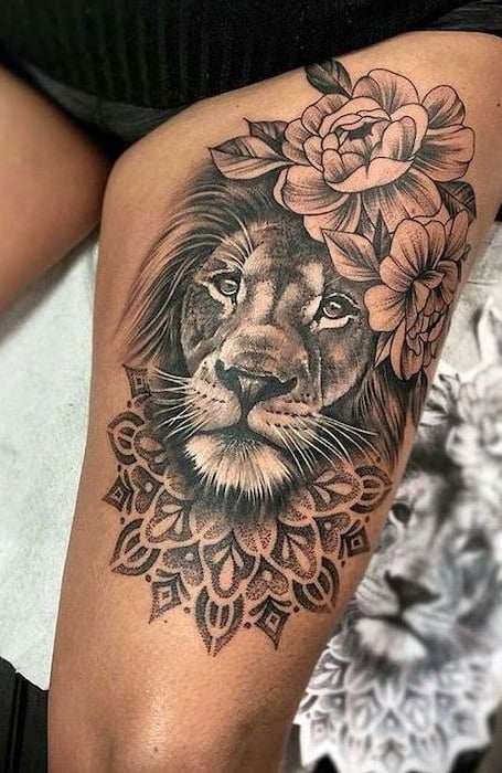 Lion Thigh Tattoo