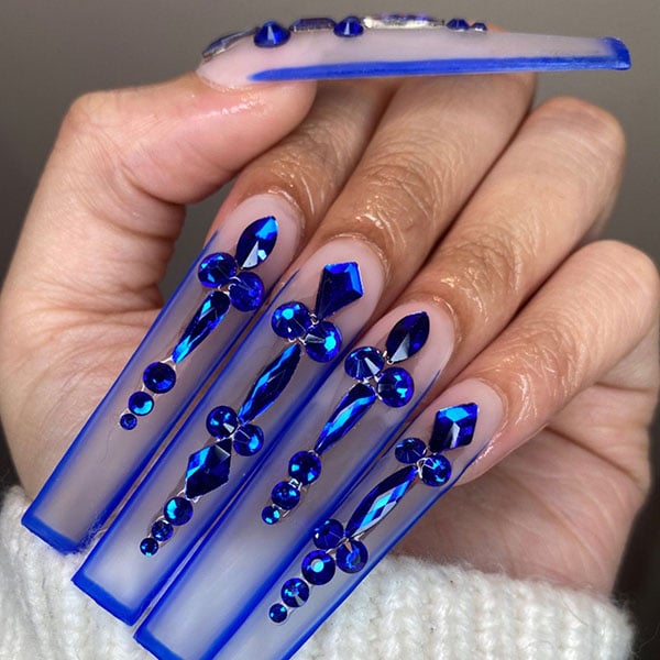 Long Baddie Acrylic Nails With Stickers