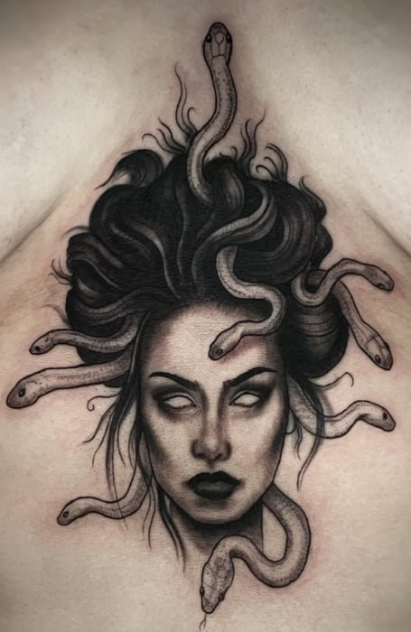 Medusa Sternum Tattoo