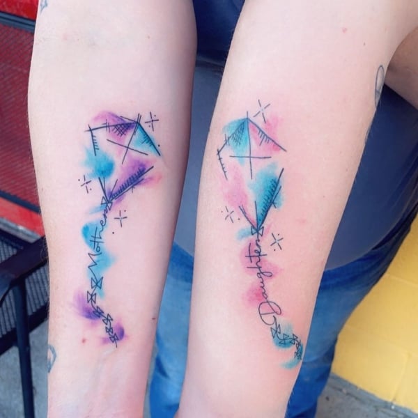 Mother Daughter Watercolor Tattoos