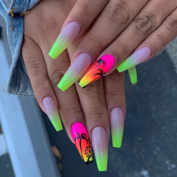 Neon Coffin Acrylic Nails