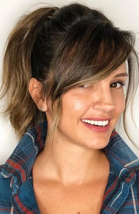 high ponytail hairstyles with side bangs