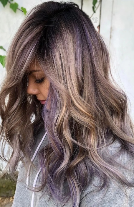 Purple Highlights In Dirty Blonde Hair