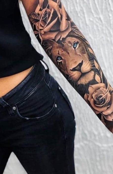 Rose And Lion Tattoo