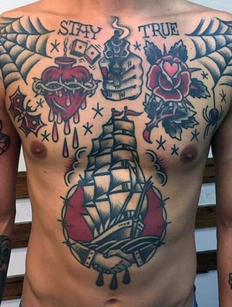 Ship Stomach Tattoo