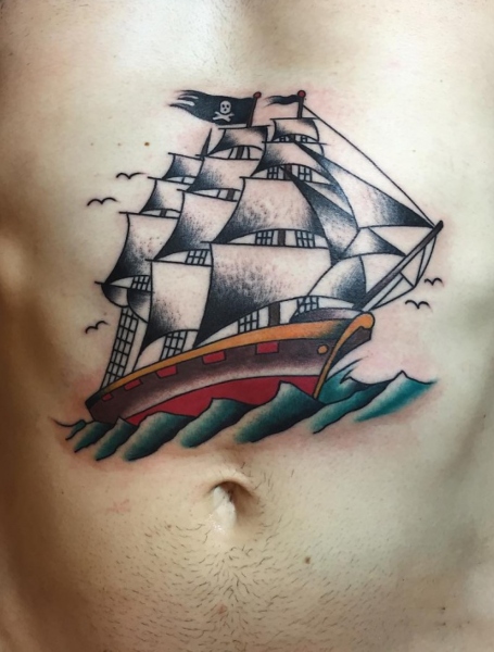 Ship Stomach Tattoo1