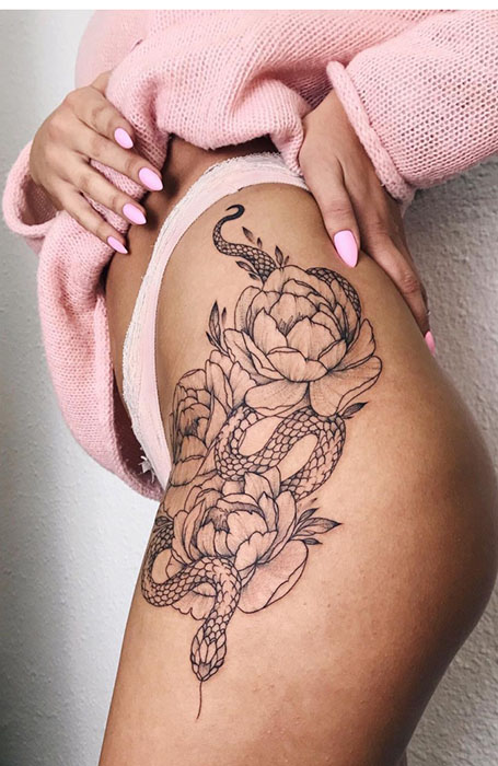 Floral Hip Tattoo  Tattoo Ideas and Inspiration  jaicheong  Hip thigh  tattoos Hip tattoo Front thigh tattoos