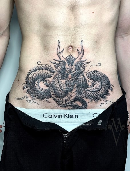 Stomach Dragon Tattoo Men