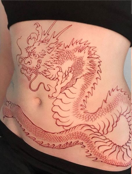 Cool Traditional Dragon Tattoo On Man Stomach