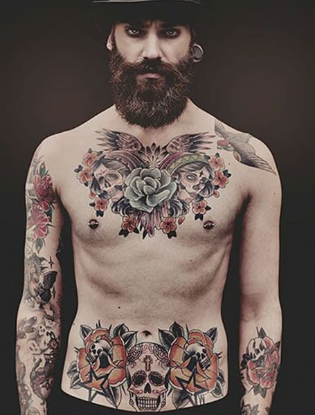 Stomach Flower Tattoo Men