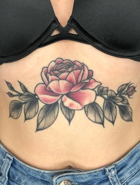 Stomach Roses Tattoo