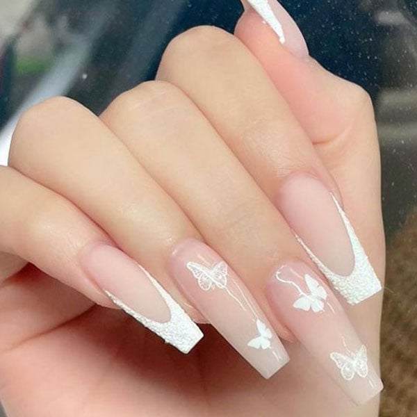White Butterfly Nails 