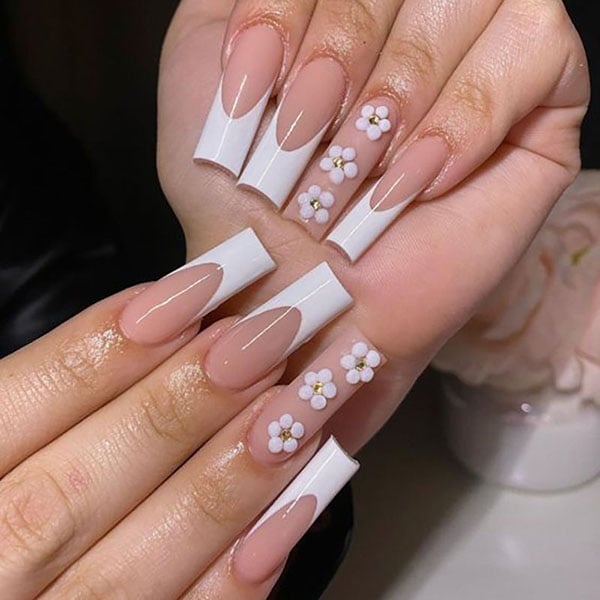 White French Manicure On Long Nails