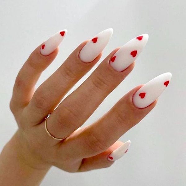 White Nails With Hearts