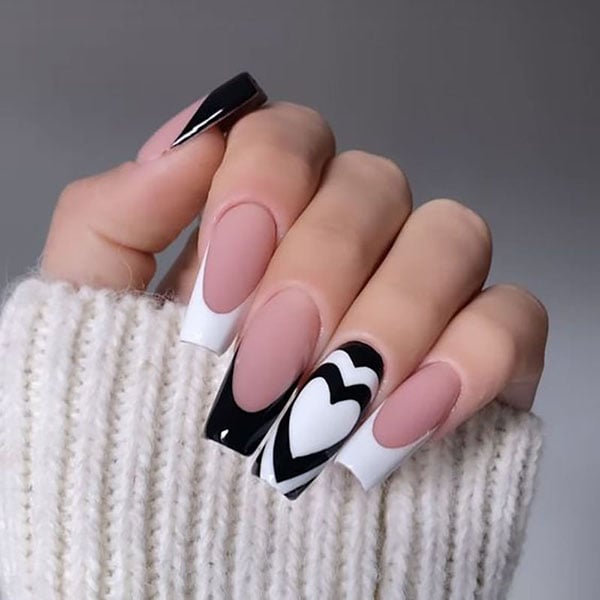 White Nude And Black Nails