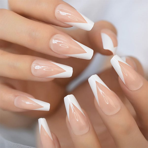 White V Shape Tips Acrylic Nails Copy