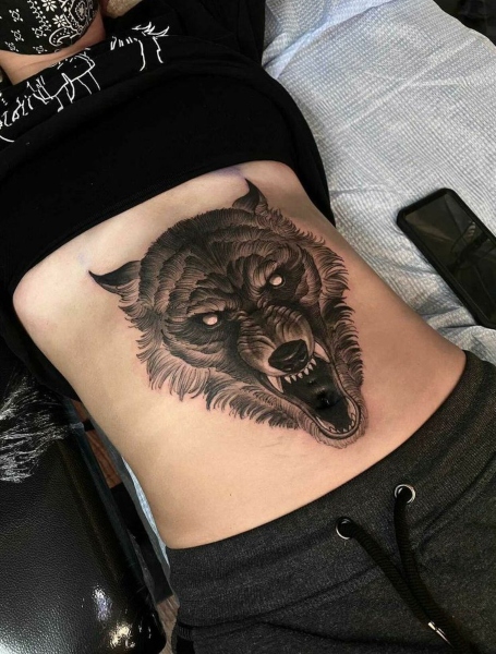 Wolf Stomach Tattoo