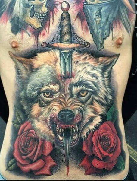 Wolf Stomach Tattoo1