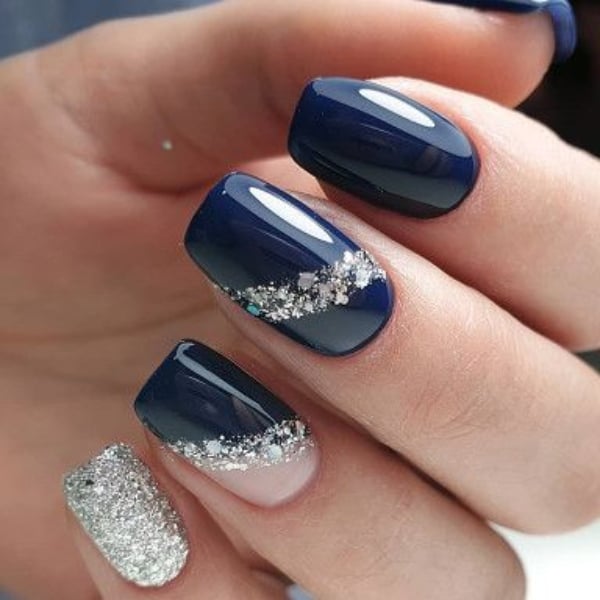 Blue And Silver Nails