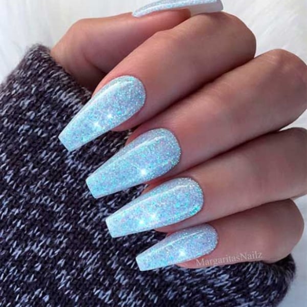 Blue Glitter Nails