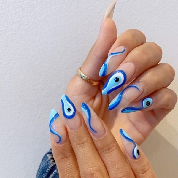 Blue Swirl Nails